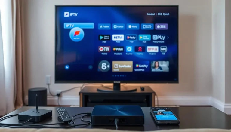 Promotional image showcasing SS IPTV as the best streaming solution for 2025, featuring its interface on various devices
