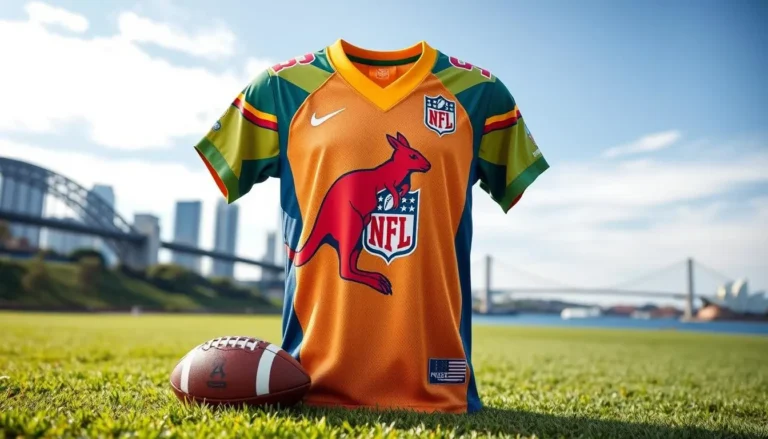 A selection of NFL jerseys from various teams on display in an Australian sports store